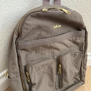 Kipling Taupe Backpack with Gold Accents laptop travel